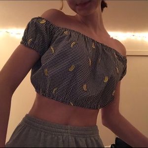 Cropped banana and checker board shirt!